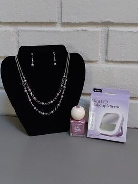 BUYERS GIVAWAY! 🎁 Lavender Necklace & Earring Set, Polish & LED Make-Up Mirror.